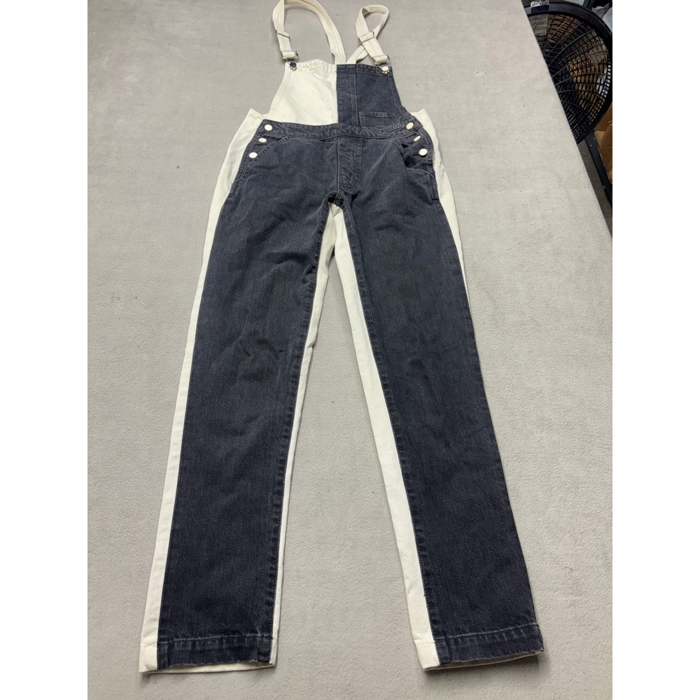 VTG Guess Jeans Two Tone Colorblock Overalls Black Cream Size 24